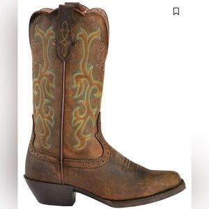 Justin Women’s 12” Square Toe Stampede Western brown leather boot, 8.5b